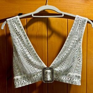12th Tribe Violet White Rhinestone Crop Top